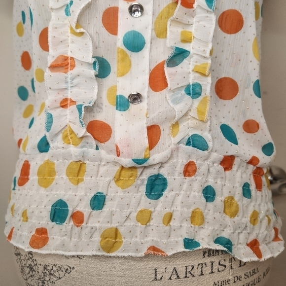 60s Sparkly Polkadot Ruffle Top - Picture 6 of 11
